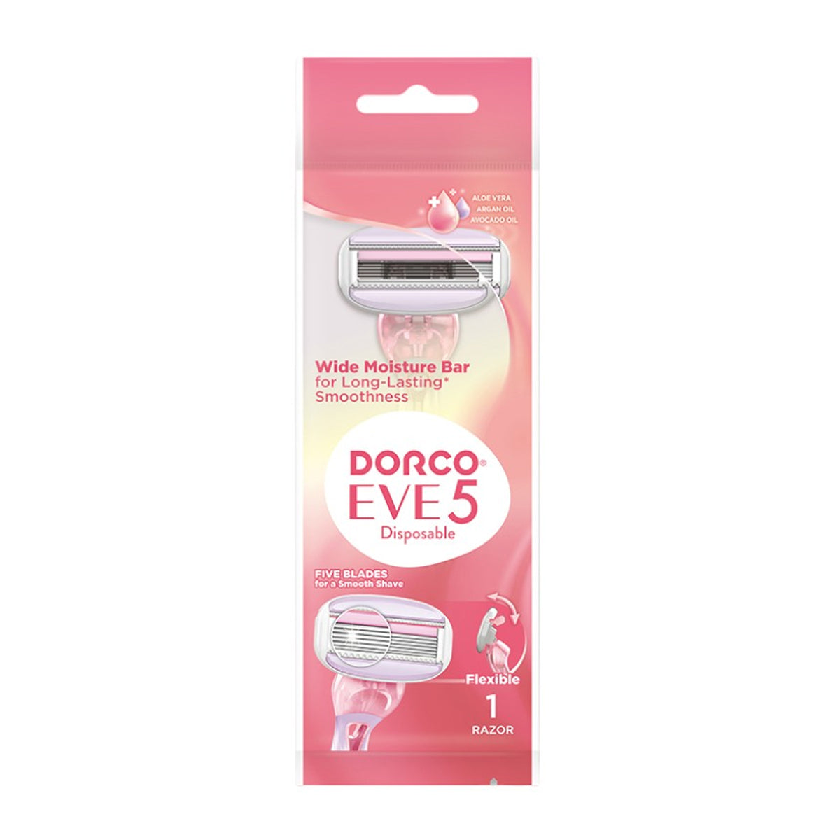Dorco Eve 5 Razor for Women, 5 Blades Pivoting Wide Head, 1 Rubber Handle In A Pouch